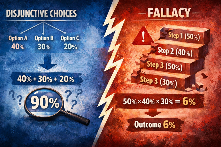 Disjunctive arguments can be a reverse multiple-stage fallacy